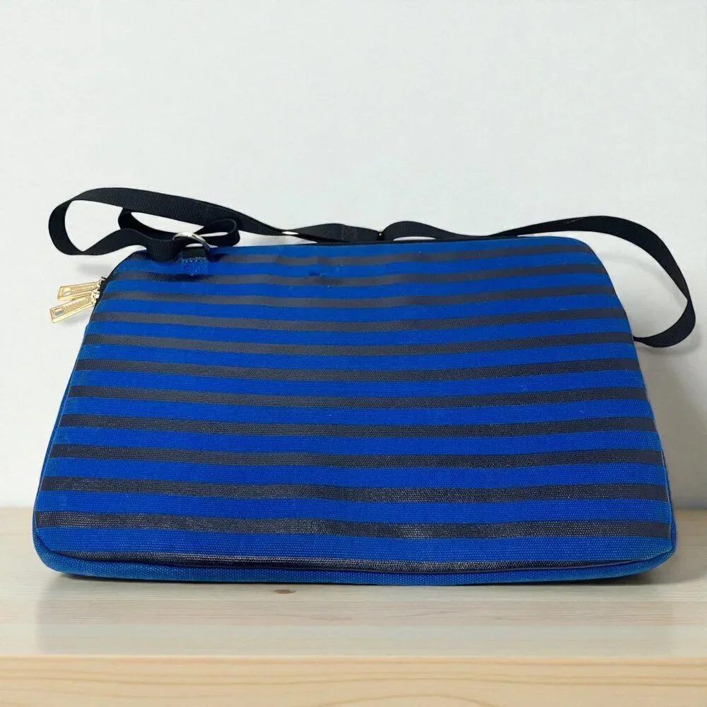 Rebecca Minkoff Blue & Black Striped Laptop Case With Shoulder Strap 14.5x11x1